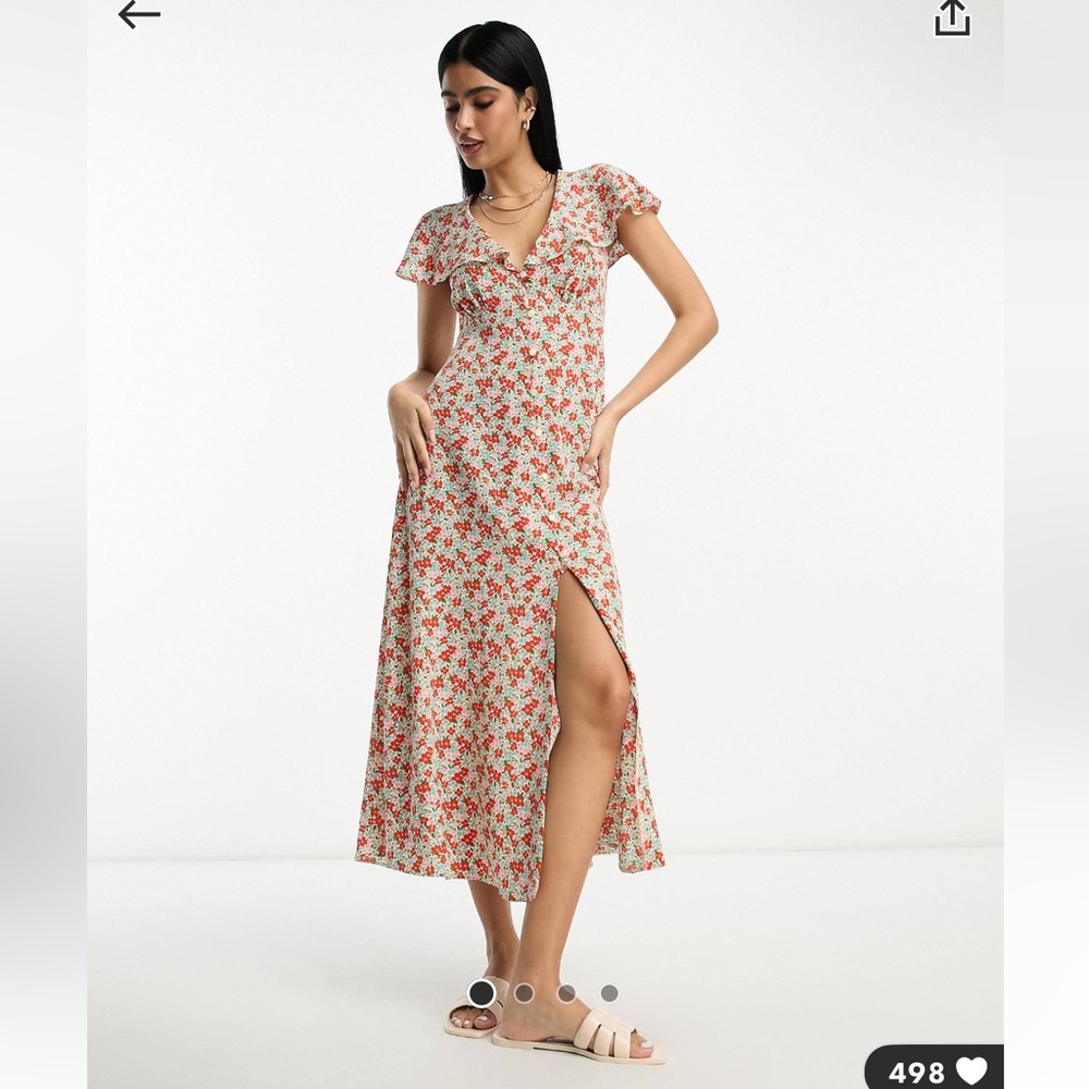 Floral flutter sleeve midi tea dress